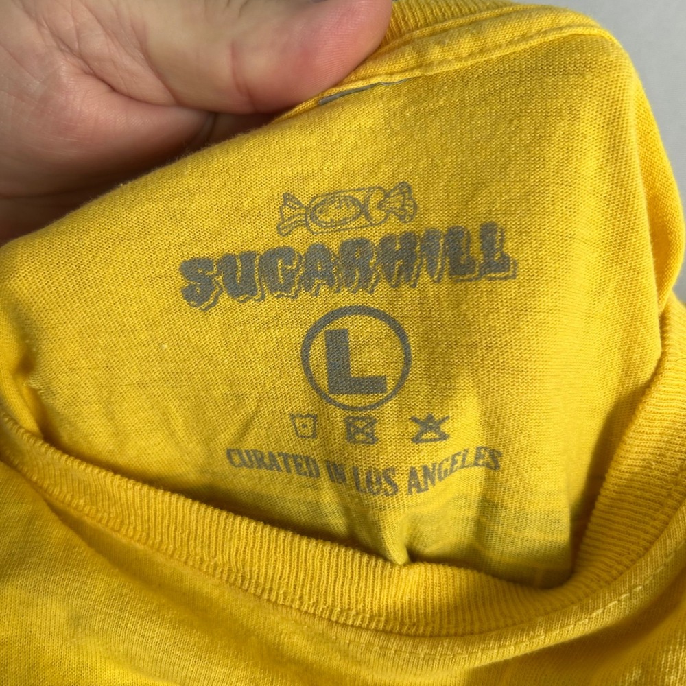 Sugarhill Brainwashed LA Yellow Graphic Print Skull T-Shirt LG Streetwear Trippy - Picture 5 of 13